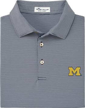 Peter Millar University of Michigan Jubilee Stripe Performance Jersey Men's Golf Polo - Blue, Size: XXL
