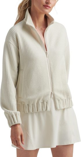 Peter Millar Womens Flora Knit Jacquard Full-Zip Layer Golf Jacket - Khaki, Size: Large