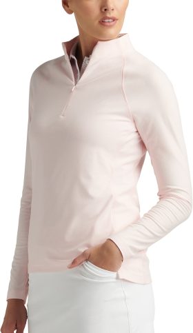 Peter Millar Womens Melange Raglan Sleeve Perth Layer Golf Pullover - Pink, Size: Large