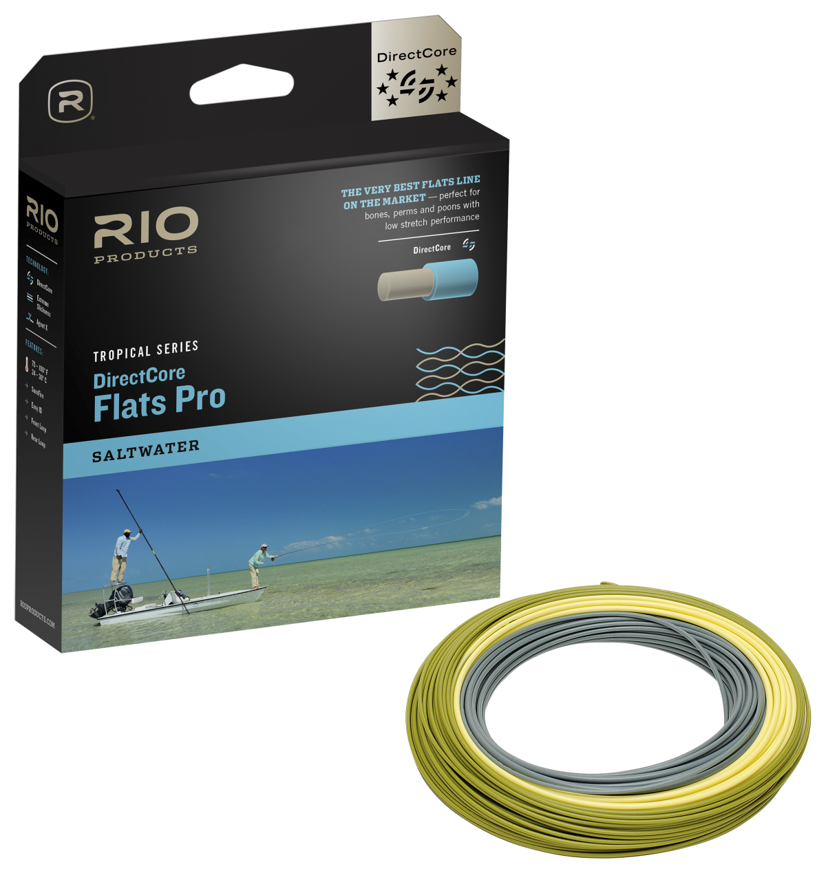 RIO DirectCore Flats Pro Floating Fly Line - Gray/Sand/Kelp - Line Weight 10
