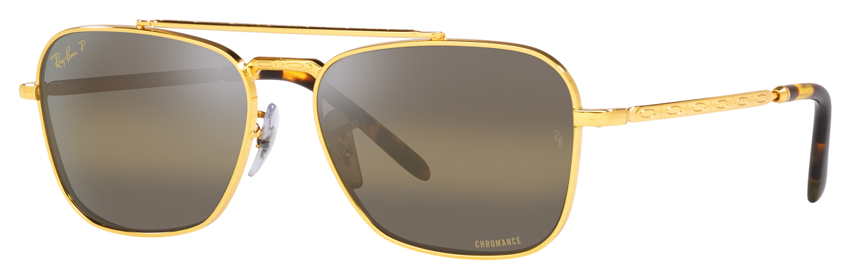 Ray-Ban New Caravan RB3636CH Chromance Glass Polarized Sunglasses - Polished Gold/Silver/Brown Chromance - Medium