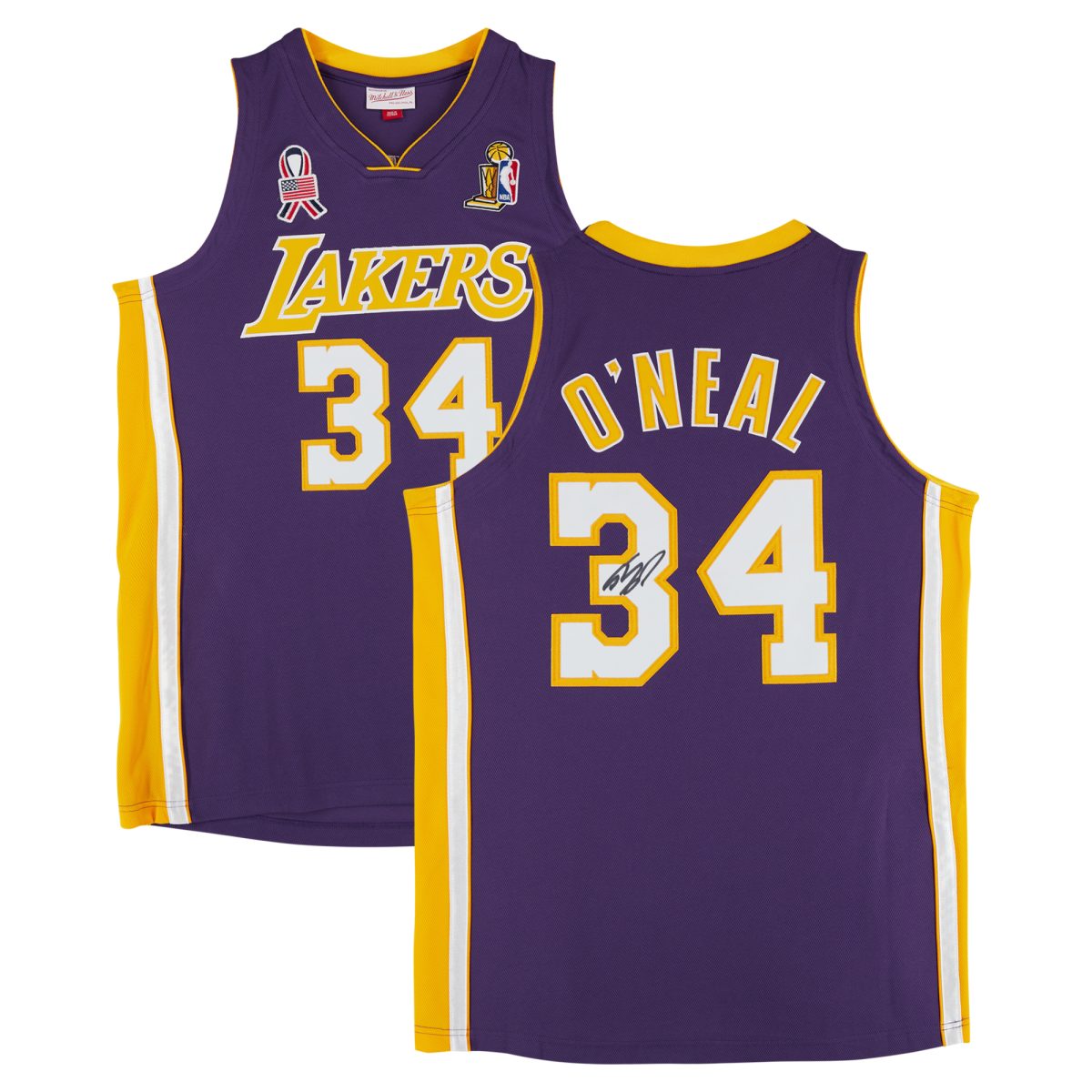Shaquille O'Neal Los Angeles Lakers Autographed Purple Mitchell & Ness 2001-02 Authentic Jersey with USA and Finals Patches