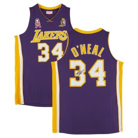 Shaquille O'Neal Los Angeles Lakers Autographed Purple Mitchell & Ness 2001-02 Authentic Jersey with USA and Finals Patches