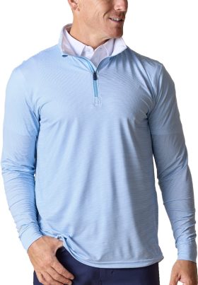 Straight Down Clearwater Stripe Quarter Zip Men's Golf Pullover - Blue, Size: Large