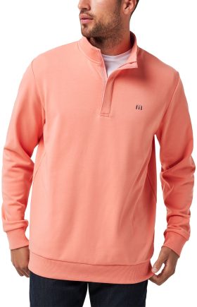 TravisMathew Cloud Quarter Zip 2.0 Men's Golf Pullover - Orange, Size: Large