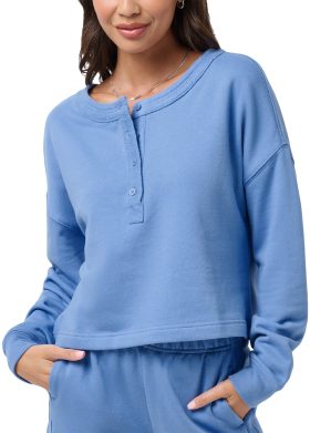 TravisMathew Womens Octavia Henley Long Sleeve Golf Top - Blue, Size: Large