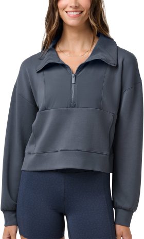 TravisMathew Womens Skyloft Soft Performance Half Zip Golf Pullover - Blue, Size: Large
