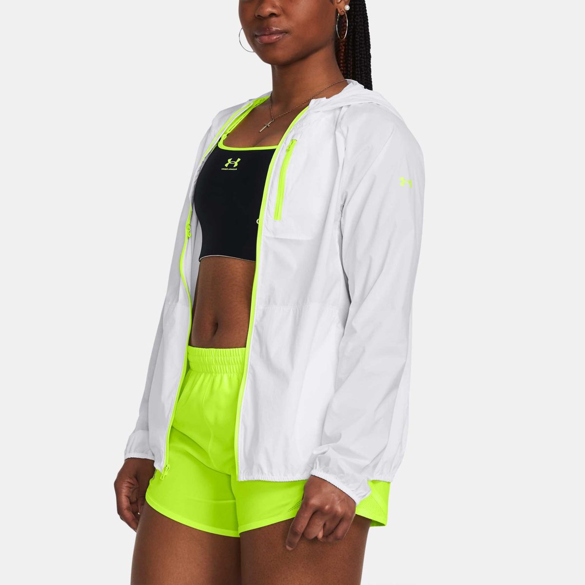 Under Armour Launch Lightweight Jacket Women's Running Apparel White/High Vis Yellow, Size Small