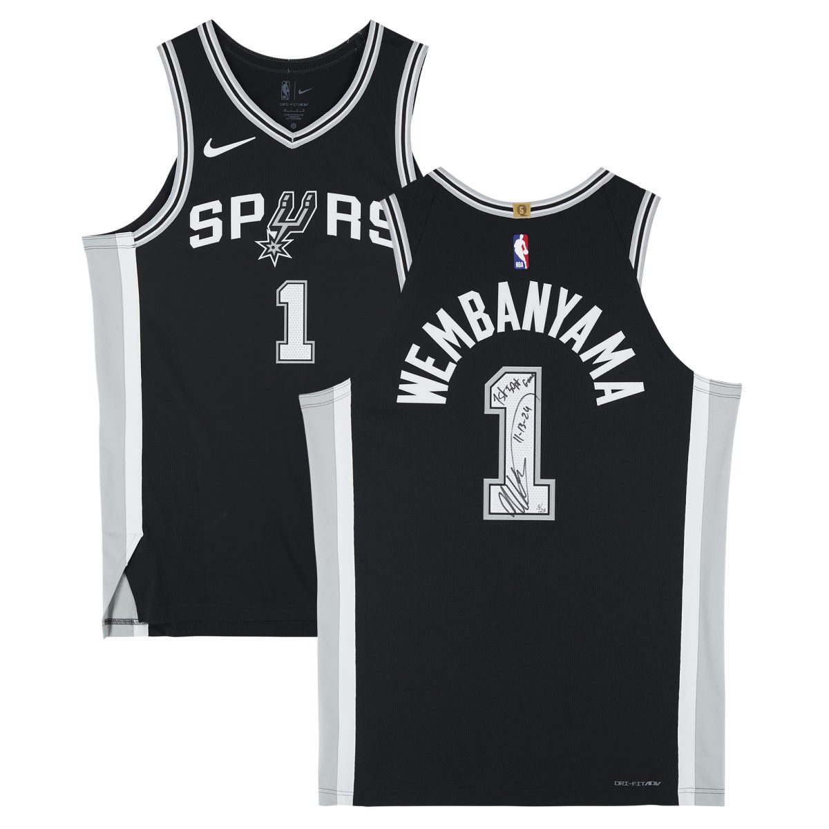 Victor Wembanyama San Antonio Spurs Autographed Nike Black Icon Authentic Jersey with "11-13-24 1st 50 PT Game" Inscription - Limited Edition of 25