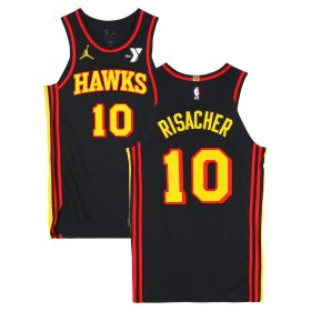 Zaccharie Risacher Atlanta Hawks Game-Used #10 Black Jersey vs. Miami Heat on April 18, 2025 - NBA Play-In Tournament - Size 46+4