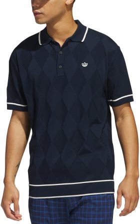 adidas Originals Argyle Knit Men's Golf Polo Shirt - Blue, Size: Large