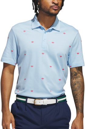 adidas Originals Printed Trefoil Men's Golf Polo Shirt - Blue, Size: Large