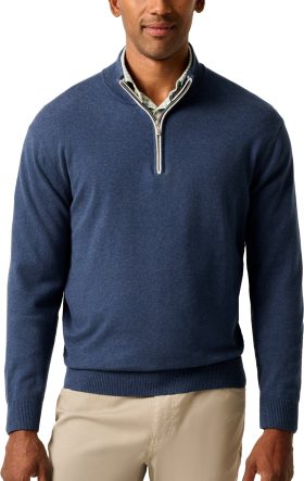 johnnie-O Desmond Plaited Cotton Blend Quarter Zip Men's Golf Sweater - Blue, Size: Large