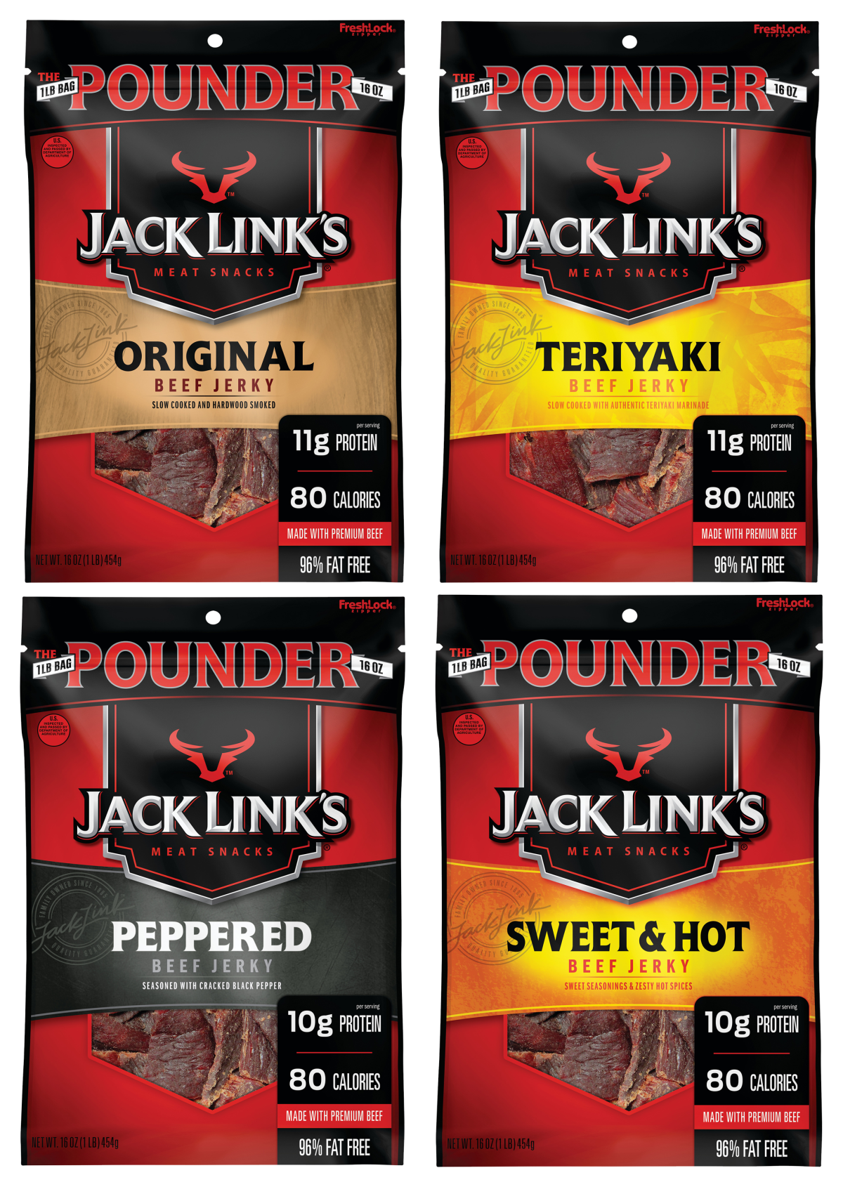 Jack Link's Original, Teriyaki, Peppered, and Sweet and Hot Beef Jerky Combo - 4 Pack/16 oz.