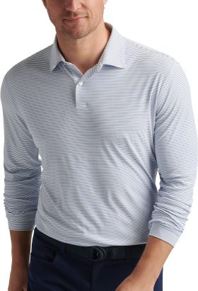 Peter Millar Featherweight Long Sleeve Stripe Men's Golf Polo - White, Size: XXL