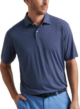 Peter Millar Featherweight Stripe Performance Men's Golf Polo - Blue, Size: Large