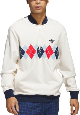 adidas Originals Argyle Printed Quarter Zip Men's Golf Sweatshirt - White, Size: Large